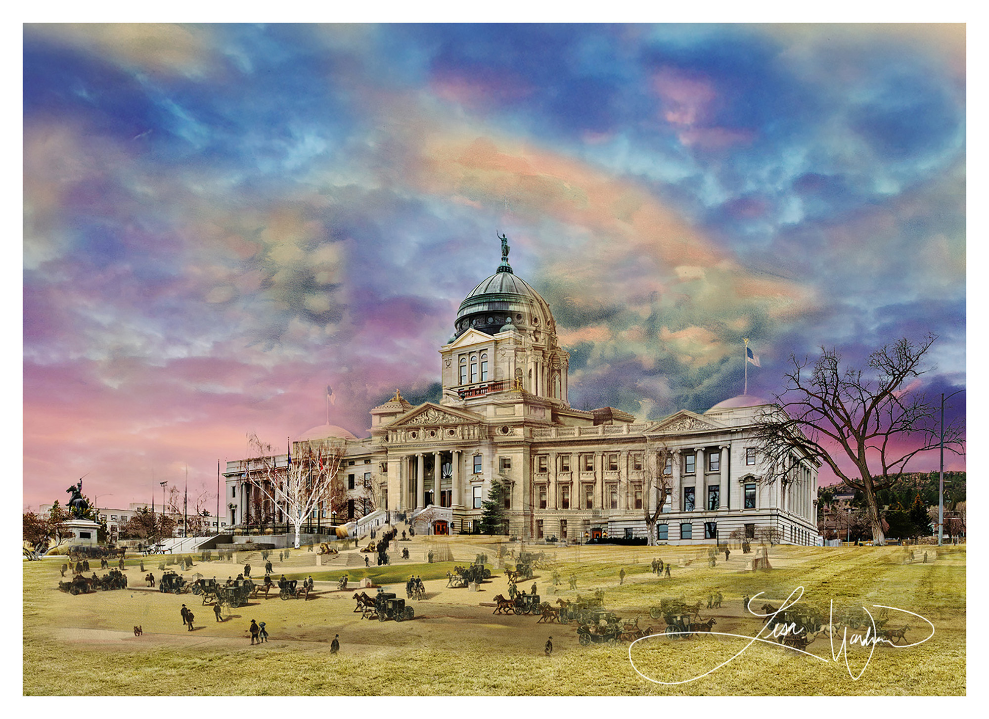 Montana State Capitol — Time Travel artwork blending 1896 and today